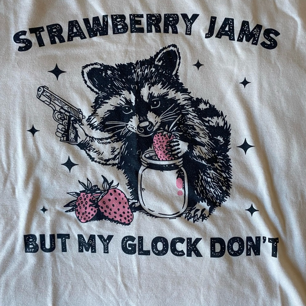 White Short Sleeve Graphic Tee with Raccoon Design